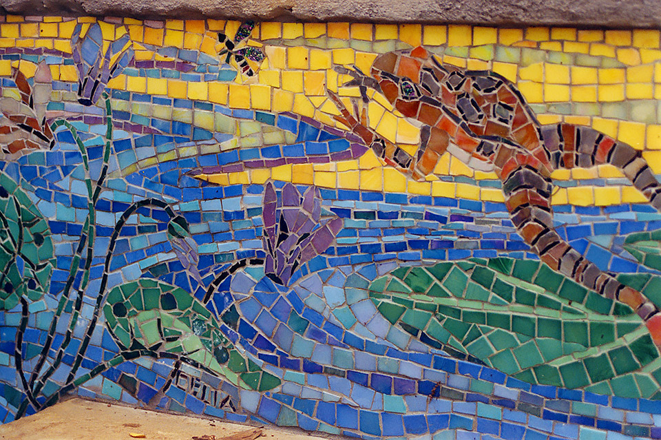 Celia Berry mosaic Mosaic Pond Scene Detail 1