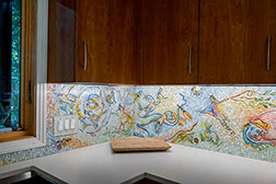 Celia Berry mosaic Marc Chagall Inspired Kitchen Backsplash corner